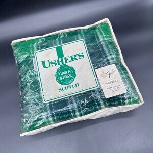 Vintage Throw Blanket Faribo Pak A Robe Green Plaid Cushion Ushers Scotch Tartan